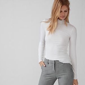 Express ruffle neck hem top Small White Ribbed